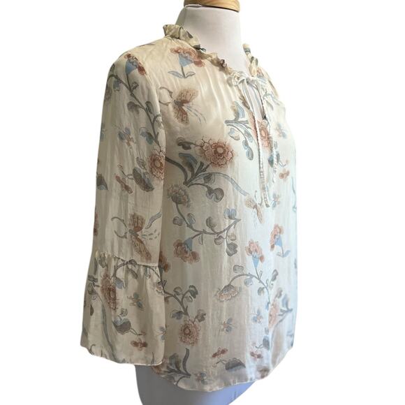 Angela Moda Italy 100% Silk Top Size M Whimsy Cottage Romantic Floral - Picture 2 of 7